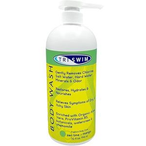 TRISWIM Douchegel Chlorineverwijderende, Bodywash Na Het Zwemmen Verzorging, Hydraterende Anti-Chloor Vegan Douchegel Voor Zwemmers, Hydraterende Bodywash Vrouwen & Mannen, Limoen & Mango (946ml)