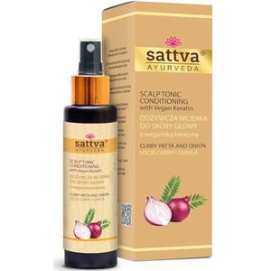 SATTVA Haartonic met veganistische keratine en currybladeren, haargroei en hoofdhuidvernieuwing, natuurlijke hoofdhuid tonicum tegen haaruitval, haarwater voor droge en jeukende hoofdhuid, alcoholvrij