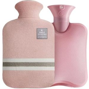 Warmwaterkruik met gebreide hoes, duurzame warmwaterkruik van 1 liter / 2 l voor pijnverlichting, warme koude therapie, handen en voeten, warmwaterzak (HWB01-1L-roze)
