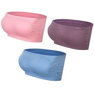 Lemef Naadloze sportbeha voor dames, tube-top, afneembare padding bandeau, 1 x lichtroze, 1 x lichtblauw, 1 x lichtpaars, 3XL