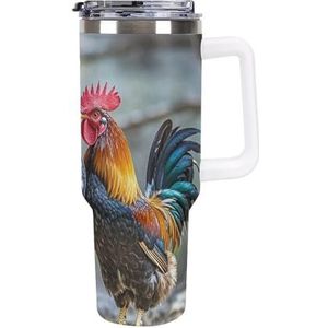 RTFGHJS 40 oz Tumbler Kip Onder De Boom Geïsoleerde Beker, Reiskoffiemok met Rietjesdeksel, Roestvrijstalen Waterfles Vacuüm Geïsoleerde Tumbler voor Sport Werk Auto Reizen Weekends