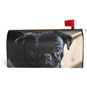 GTKSYNVE Zwarte mopshond puppy brievenbushoezen magnetische standaardmaat 21 x 18 inch decoratieve brievenbus wraps waterdichte brievenbus cover gepersonaliseerde brievenbushoezen voor tuin