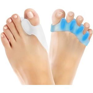 2 paar siliconen teenscheider en 2 paar Hallux Valgus correctie, teenscheider Hallux Valgus, orthopedische voetspreiding, ter bescherming van Hallux Valgus (blauw en wit)