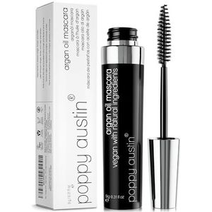 Poppy Austin - Vegan Mascara Bruin Volume en Lengte Waterproof - Zachte, Hypoallergene Volumemascara, Biologisch & Dierproefvrij, 100% Natuurlijke Mascara voor Gevoelige Ogen (9 gram, Black)