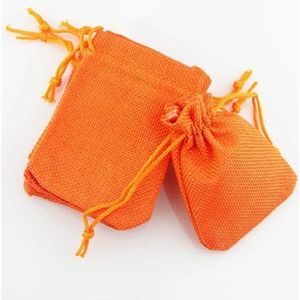 Linnen jute tas 5 stuks vintage stijl handgemaakte kleur natuurlijke jute linnen sieraden reizen opslag zakje mini snoep jute verpakkingszakken voor geschenkzak (kleur: oranje, maat: 10 x 14 cm _