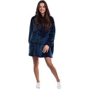Brandsseller Dekenpullover, hoodie, hoodie, flanel, sherpa, zacht, warm, oversized, dekentrui, sweatshirt, knuffeltrui, kangoeroezak, blauw, S-M grote maten