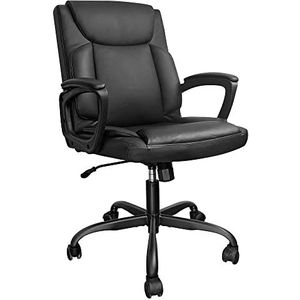 Songmics OBG040B01 Bureaustoel, computerstoel, ergonomische draaistoel, kantelfunctie, in hoogte verstelbaar, armleuningen met zachte bekleding, polyurethaan oppervlak, zwart