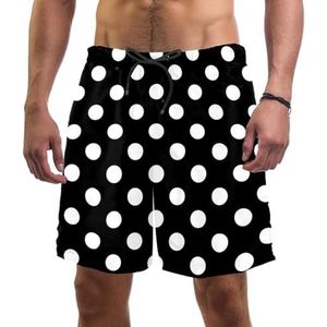 PAFEFO Nieuwigheid boardshorts voor heren, strandvakantie, feest, sneldrogende badpakken met stippen, zwart-witte ontwerpen, Polka Dots Zwart Wit, S