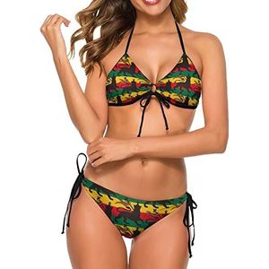 Rastafari Vlag met leeuw dames 2-delige bikiniset sexy driehoekige badmode halter riem string badpakken 2XL