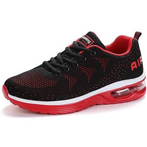 Heren Dames Schoenen Air Sportschoenen Schokabsorberende Sneakers Licht Ademend vrijetijdsschoen Luchtkussen Shoes Gym Loopschoenen Fitness Outdoor Running Wandelen Black Red 46EU