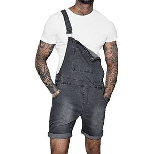 JINGWENL Heren denim overall shorts, casual jeans rompertjes jumpsuit slabbetje werkkleding ontspannen pasvorm (Color : Gray, Size : M)