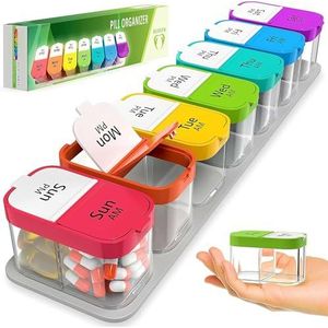 Pillendoosjes - Extra Grote Wekelijkse Pillenorganizer XL - Draagbare Medicijndispenser - 7 Afneembare AM/PM Compartimenten