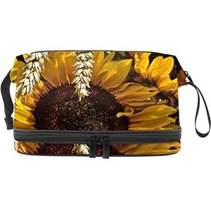 Grote capaciteit reizen cosmetische tas,Zonnebloem bloemen Plant,Make-up tas,Waterdichte make-up tas Organizer, Meerkleurig, 27x15x14 cm/10.6x5.9x5.5 in
