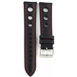 YAGHANG Handgemaakte Horlogeband Ademend Oliewas Crazy Horse Leer 18 19 20 21 22 Echt Leer Snelsluiting Armband Armband(Black-red wire,18mm)