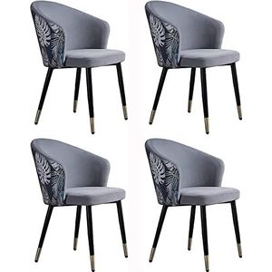 GEIRONV Moderne eetkamerstoel set van 4, met metalen poten fluwelen rugleuningen zitting woonkamer stoel huishoud make-up stoel dressing stoel Eetstoelen (Color : Light gray, Size : 43x44x79cm)