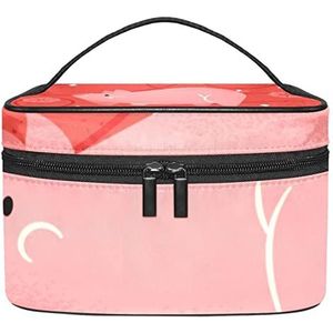 Roze Cartoon Varken Rood Bloemenpatroon Make-up Organizer Bag, Reizen Make-up Tas Organizer Case Draagbare Cosmetische Tas voor Vrouwen en Meisjes Toiletartikelen, Meerkleurig, 22.5x15x13.8cm/8.9x5.9x5.4in