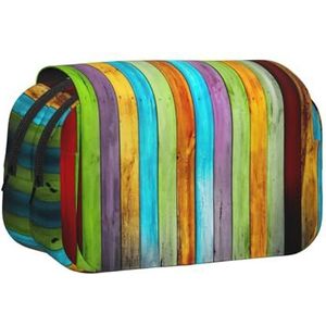 JEJEA Kleurrijke Houten Planken Print Pen Etui Potlood Case Houder Voor Potloden Make-up Multifunctionele Organizer Doos Voor Adluts, Zwart, Eén maat, Toilettas