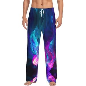 Blauw En Roze Fire Mannen Lange Lounge Wear Broek Nachtkleding Pyjama Bodems Nachtkleding Met Zakken En Trekkoord, Wit, S