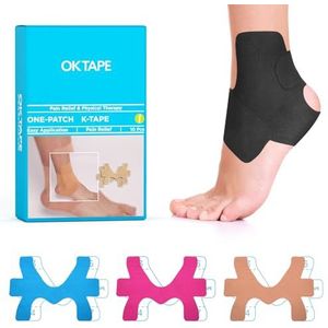 OK TAPE K-Tape-patches met unieke structuur, voorgesneden, voor enkel, kinesiologie, pijnverlichting en ondersteunende accessoires (10 stuks, zwart)
