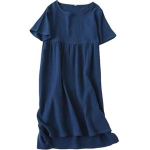 Gyios pyjamas for women Summer Sleepshirts Comfortable Solid Color Cotton Long Skirt Home Nightgowns Women's Round Neck Thin Nightdress-blue-xl