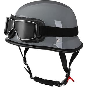 Retro Motorhelm Leren Helm Jethelmen Vintage Bromfietshelm Met Bril Duitse Stijl Motorcruiser Scooterhelm ECE-Goedkeuring C,XXXL/(65~66cm)