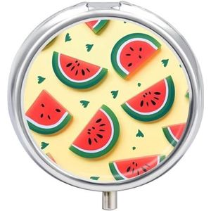 Zomer Watermeloen Pillendoos 3 Compartimenten Kleine Pillendoos Draagbare Pillendoos voor Pocket Of Portemonnee Ronde Metalen Pillendoos Leuke Geneeskunde Organizer Houder om Vitaminen Medicatie vast