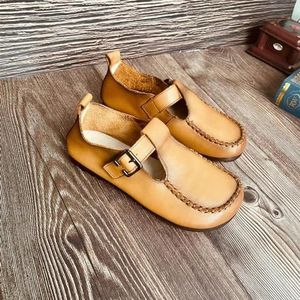 Platte schoenen van echt leer voor dames, casual slip-on schoenen voor boottochten, Geel, 36 EU