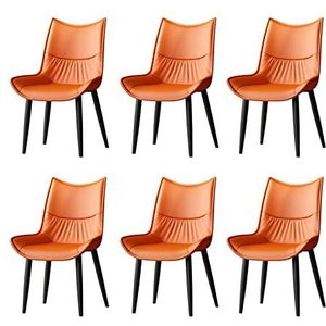 GEIRONV Dineren stoelen Set van 6, Moderne Midden-Century PU lederen woonkamer zij stoelen carbon stalen poten keuken stoelen Eetstoelen (Color : Orange)