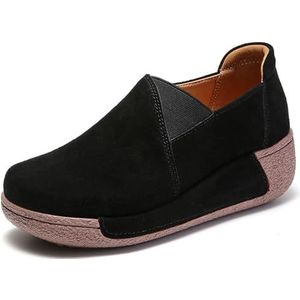 Meik Mangni Vrijetijdsschoenen voor Dames Slip-on Lichtgewicht Antislip Sneakers Casual Instappers Wandelschoenen Comfortabele Platform Wedge Schoenen,Zwart,Maat:39 EU