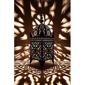Oosterse lantaarn van metaal zwart Frane 100 cm groot | Marokkaanse tuinlantaarn voor buiten, binnen als vloerlantaarn | Marokkaans tuinwindlicht lantaarn hangend of om neer te zetten