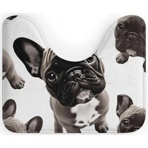 DWTJKMS Franse Bulldog badmatten-U-vorm sneldrogende badkamermat absorberend vlekbestendig badtapijt antislip toiletmat voor ovale toiletbasis