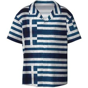 OdDdot Griekse Vlag Print Heren Button Down Shirt Korte Mouw Casual Shirt Voor Mannen Zomer Business Casual Jurk Shirt, Zwart, L