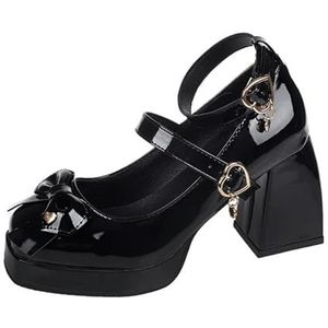 Elegante coole punk gothic zwarte Lolita schoenen vrouwen herfst dikke platform hoge hakken pumps vrouw plus leuke enkelbandjes Y2K schoenen, zwart, 35 EU