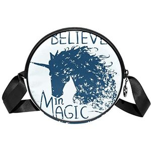 Ronde Crossbody Tas Messenger Purse voor Vrouwen Geloven in Magic Unicorn Horse, Meerkleurig, 6.7x6.7x2.3 in, Sling Rugzakken