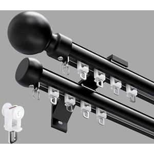 Dubbele gordijnstang for wandmontage Zware gordijnrail Schuifsysteem Voorzien van geluiddempende wieltjes Geschikt for scheidingswanden, woonkamers, slaapkamers en kantoren(Black,13.8ft/421cm)