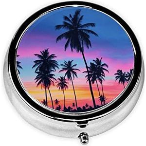 Palmbomen om Pillendoosje Decoratieve Doos Pillendoos, Twee Compartiment Pillendoosje