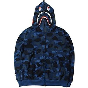 MCMYCO Y2k Bape Shark-hoodie for heren Camouflage Bape-jas met ritssluiting en capuchon Sweatjack Interessant sweatshirt met rits Puur katoen Shark Head Shark-hoodietrui (Color : blauw, Size : S)