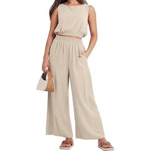 yk8fass Mouwloze broek met wijde pijpen sw-9583, Abrikoos, S