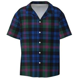OdDdot Blauw en Groen Schotse Tartan Print Heren Button Down Shirt Korte Mouw Casual Shirt Voor Mannen Zomer Business Casual Jurk Shirt, Zwart, 4XL