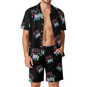 Tante Tie Dye Bear Hawaiiaanse bijpassende set 2-delige outfits button down shirts en shorts voor strandvakantie