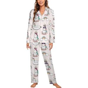 Zomer Eenhoorn Vrouwen Lange Mouw Button Down Nachtkleding Zachte Nachtkleding Lounge Pyjama Set L