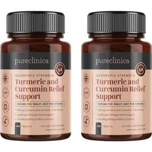1100 mg Kurkuma en Curcumine - 360 Tabletten (2 Flessen van 180) - 1 Jaar Voorraad - met 95% Curcumine & 5 mg Zwarte Peper Extract