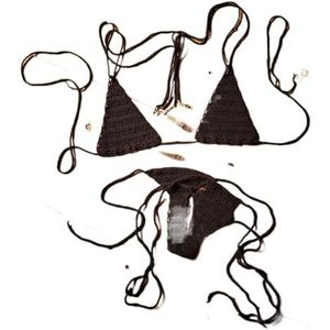 Bikini Dames Bikini Set Dames Sexy Badpak Handgemaakte Gehaakte Effen Bandage Badmode Strand Zomer Tweedelig Badpak Bikini, Zwart, Eén maat