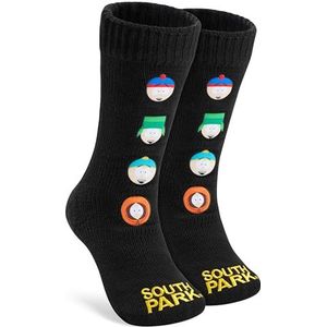 South Park Pantoffels voor heren, pluizige warme sherpa fleece gevoerde antislip bedsokken - grappige cadeaus voor hem, Zwart, One Size
