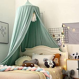 AOOPOO Baby Luifel Bedhemel Katoen Hangend Rond Muggennet voor Babybed Slaapkamer Kinderkamer Decoraties Kinderen Prinses Speeltenten (Groen)