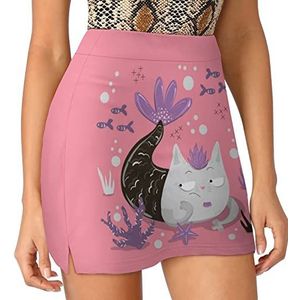 Zeemeermin Kat Vrouwen Skorts Hoge Taille Tennisrok Gelaagde Korte Mini Rok Culottes Skorts Met Zakken 3XL