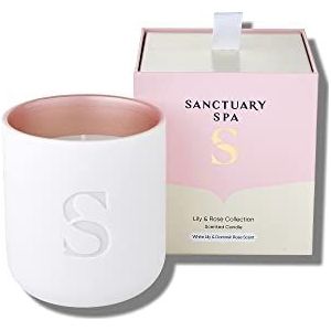 Sanctuary Spa Lily and Rose kaars, damastroos, lelie en palmarosa geurende keramische kaars, natuurlijke shea was, 260 g, 45 uur brandtijd
