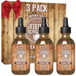 Viking Revolution Cedar and Pine Beard Oil for Men - Natural Mens Beard Oil with Argan Oil and Jojoba Oil - Beard Softener, Strengthens and Moisturizes Beard Conditioner for Men (Cedar and Pine,3Pack)