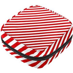 Maandverband Opbergtas Menstruatie Cup Pouch Meisjes Reizen Grote Capaciteit Make-up Maandverband Organizer, Rode Diagonale Strepen