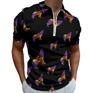 Regenboog Wolf Half Zip-up Polo Shirts Voor Mannen Slim Fit Korte Mouw T-shirt Sneldrogende Golf Tops Tees L